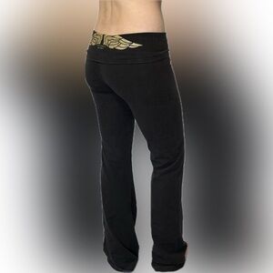 Victoria's Secret Black Leggings with Gold Angel Wing Detail Y2K